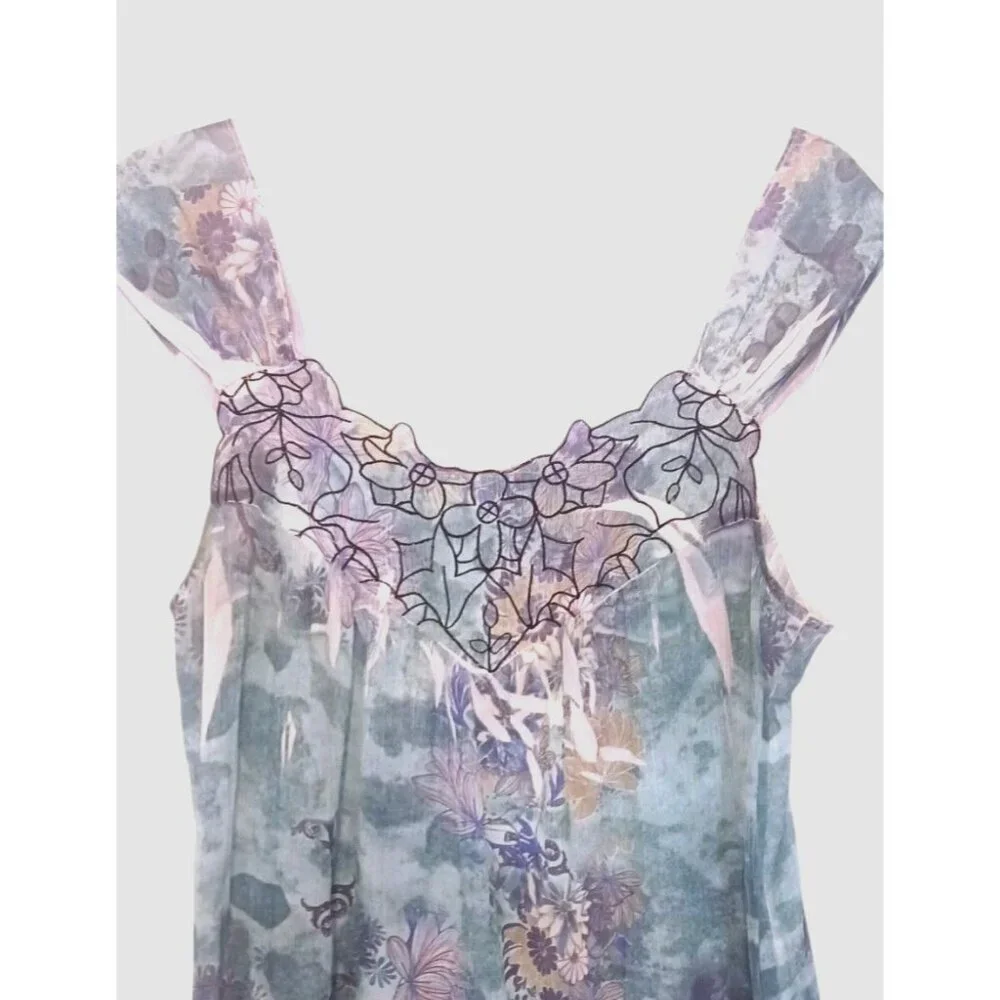 Y2K Mushka Tank Top S Lightweight Babydoll Embroidered Pastels Fairy - Picture 2 of 6